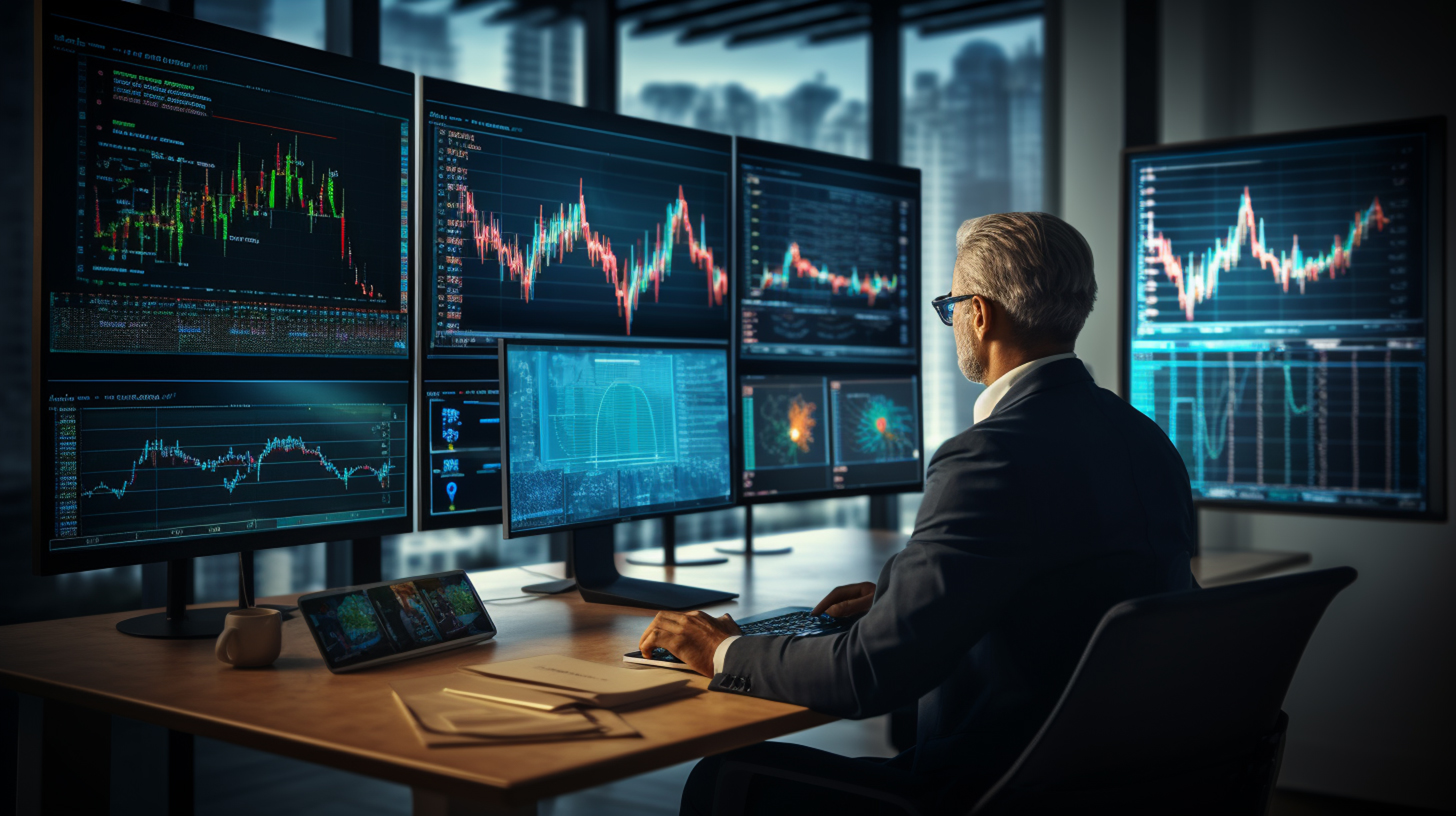 Trader reviewing global markets on a modern trading dashboard